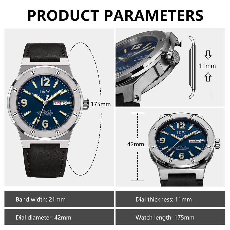 PSQ-I&W589 Luxury Sports Mechanical Watch NH36 Top Brand New Fashion Analog Men's Date Automatic Movement Relogio Masculino Luminous
