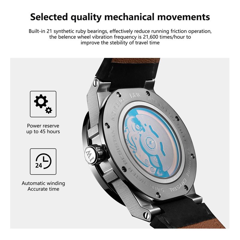 PSQ-I&W589 Luxury Sports Mechanical Watch NH36 Top Brand New Fashion Analog Men's Date Automatic Movement Relogio Masculino Luminous