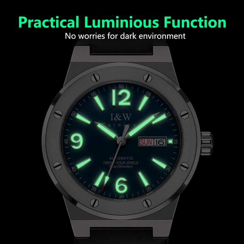 PSQ-I&W589 Luxury Sports Mechanical Watch NH36 Top Brand New Fashion Analog Men's Date Automatic Movement Relogio Masculino Luminous