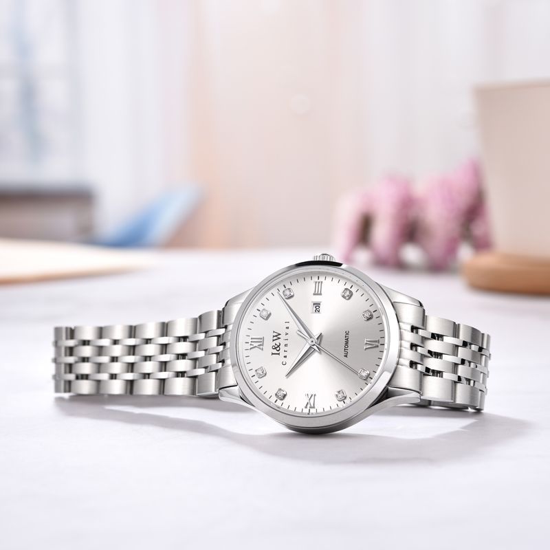 PSQ-I&W512G Women's Automatic Mechanical Watch with Japanese NH36A Movement, Stainless Steel Case, Sapphire Glass, Diamond Inlay, Single Calendar