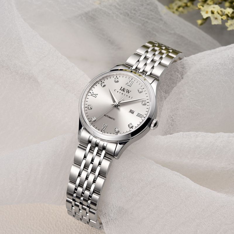 PSQ-I&W512G Women's Automatic Mechanical Watch with Japanese NH36A Movement, Stainless Steel Case, Sapphire Glass, Diamond Inlay, Single Calendar