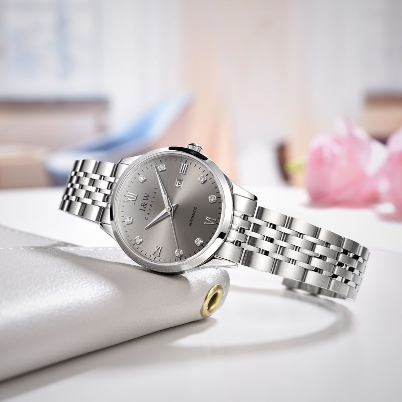 PSQ-I&W512G Women's Automatic Mechanical Watch with Japanese NH36A Movement, Stainless Steel Case, Sapphire Glass, Diamond Inlay, Single Calendar