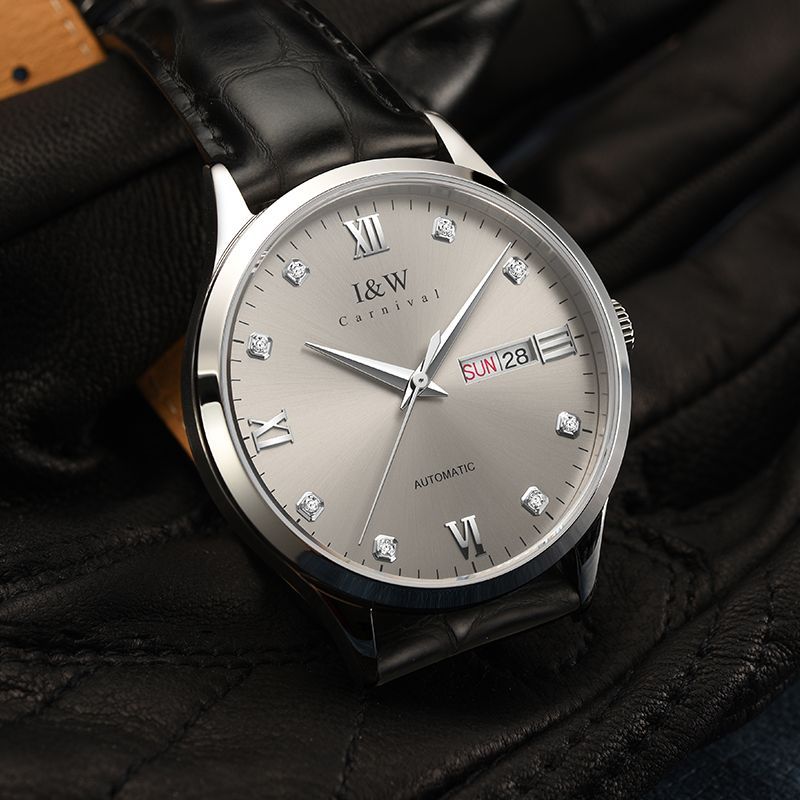 PSQ-512Swiss I&W Carnival Men's Stainless Steel Automatic Mechanical Sapphire Diamond Dual Calendar Watch - Imp Luxury Movement Model