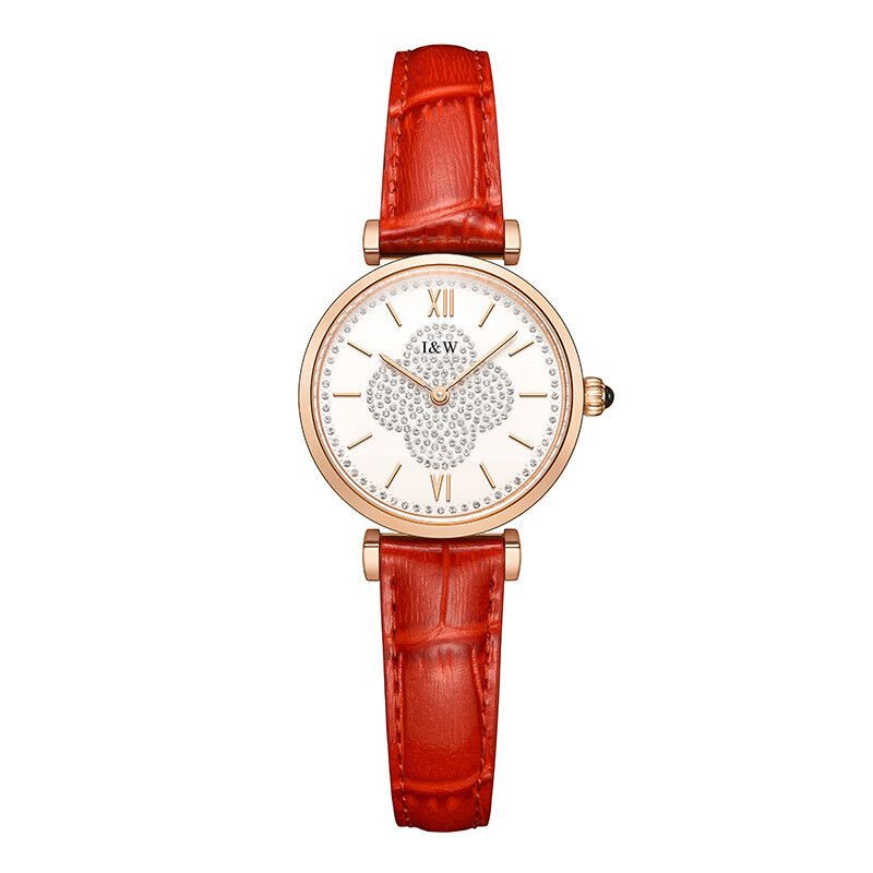 567I&W Ladies' Lucky Quartz Watch: Emerald Green with Bamboo-Textured Leather Strap