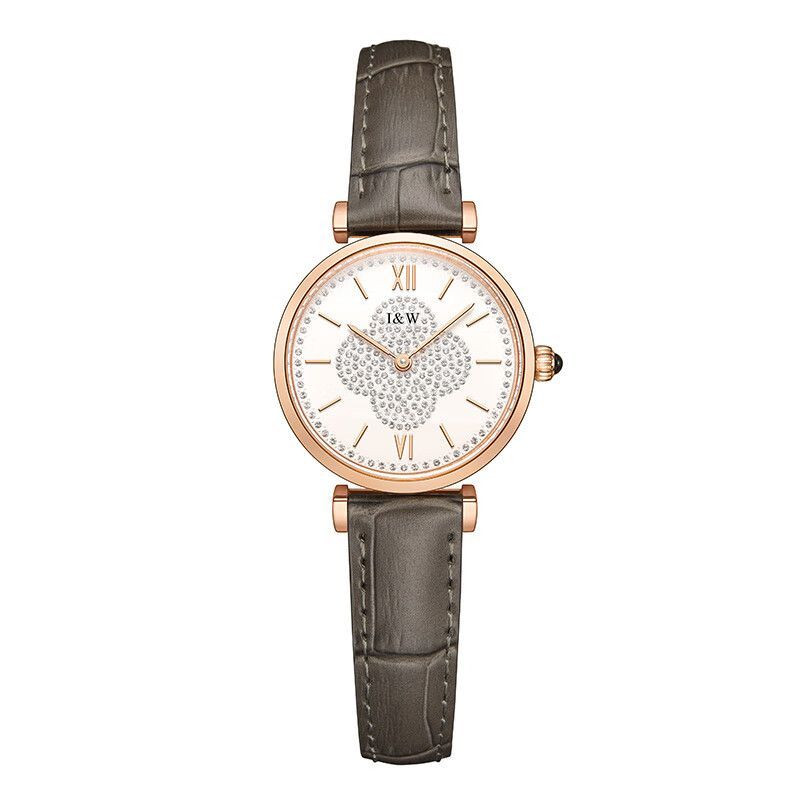 567I&W Ladies' Lucky Quartz Watch: Emerald Green with Bamboo-Textured Leather Strap