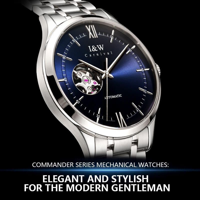 （S）570I&W Men's Custom Logo 40mm Elegant Skeleton Automatic Mechanical Watch - Stainless Steel