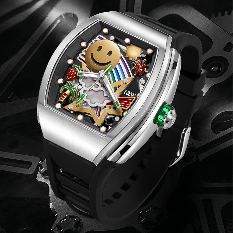 （S)I&W757Stainless Steel Watch with Miyota 8215AAA Movement - 43mm Dial, Rubber Strap, Mineral Glass, Pin Buckle Men's Wristwatch