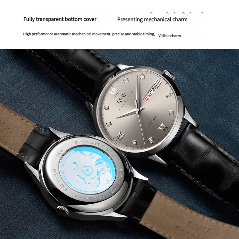PSQ-I&W 5121 Swiss Fashion Light Luxury Mechanical Watch Stainless Steel Sapphire Crystal Butterfly Clasp for Men Women