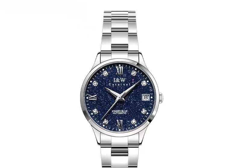 T-658I&W, Swiss brand. Automatic mechanical couple watches with imported movements, starry luminous. Imported Movement658 Men's Steel Strap Starry Blue.