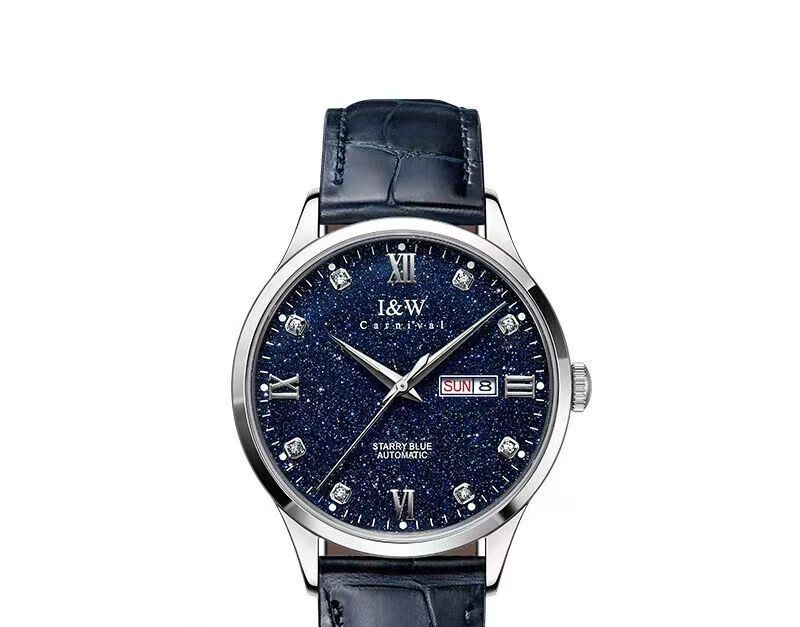 T-658I&W, Swiss brand. Automatic mechanical couple watches with imported movements, starry luminous. Imported Movement658 Men's Steel Strap Starry Blue.
