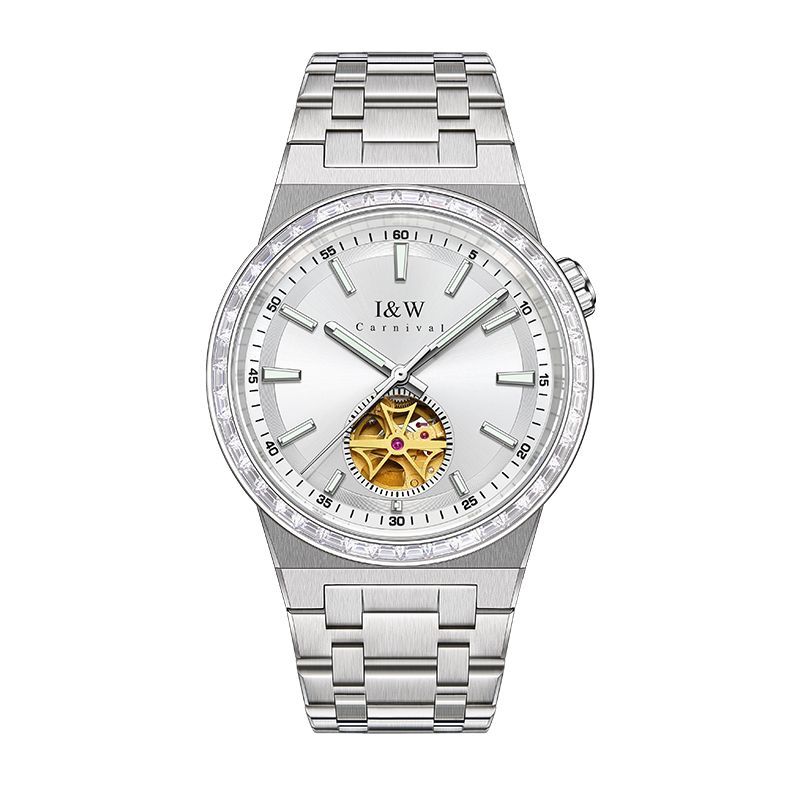 (S)I&W761Men's Watch with Stainless Steel Case & Strap, 41mm Dial, Mineral Reinforced Glass Mirror, Butterfly Clasp Design, Precise Movement for Business & Casual Wear