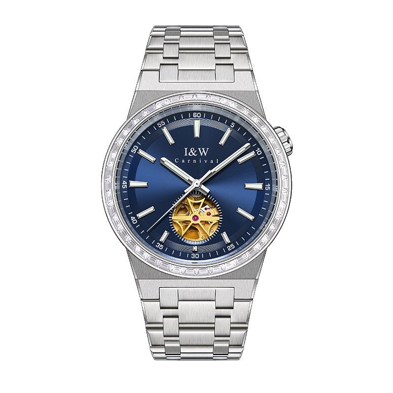 (S)I&W761Men's Watch with Stainless Steel Case & Strap, 41mm Dial, Mineral Reinforced Glass Mirror, Butterfly Clasp Design, Precise Movement for Business & Casual Wear