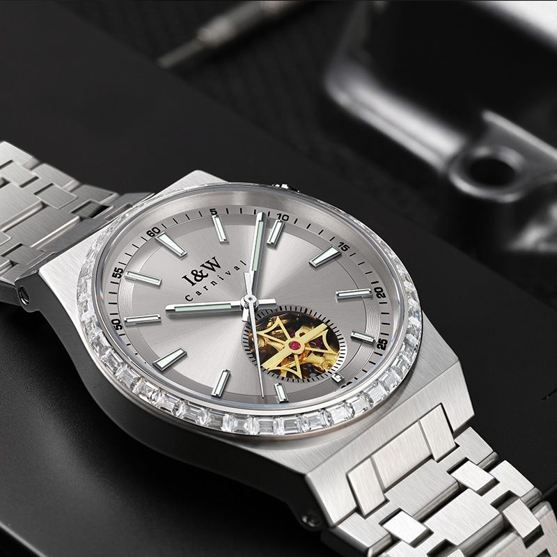 (S)I&W761Men's Watch with Stainless Steel Case & Strap, 41mm Dial, Mineral Reinforced Glass Mirror, Butterfly Clasp Design, Precise Movement for Business & Casual Wear