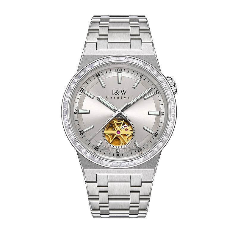 (S)I&W761Men's Watch with Stainless Steel Case & Strap, 41mm Dial, Mineral Reinforced Glass Mirror, Butterfly Clasp Design, Precise Movement for Business & Casual Wear