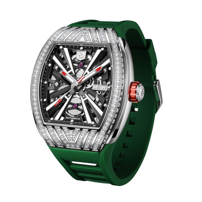 (S)I&W765Stainless Steel Case, Miyota 8215 Custom Movement, 43mm*51mm Large Dial, 14mm Thickness, Mineral Reinforced Glass, Rubber Strap with Pin Buckle, Men's Sports Watch