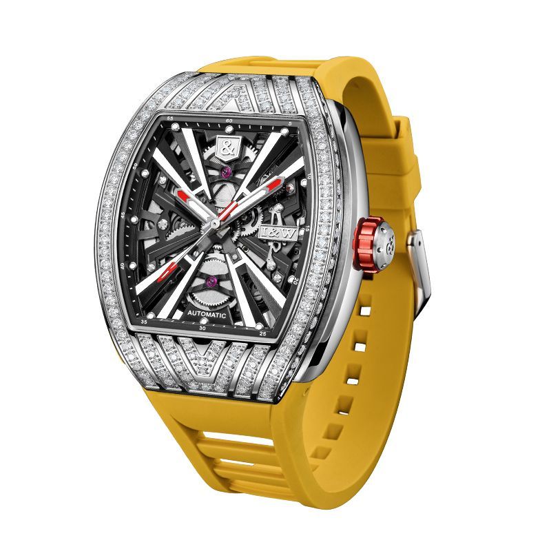 (S)I&W765Stainless Steel Case, Miyota 8215 Custom Movement, 43mm*51mm Large Dial, 14mm Thickness, Mineral Reinforced Glass, Rubber Strap with Pin Buckle, Men's Sports Watch