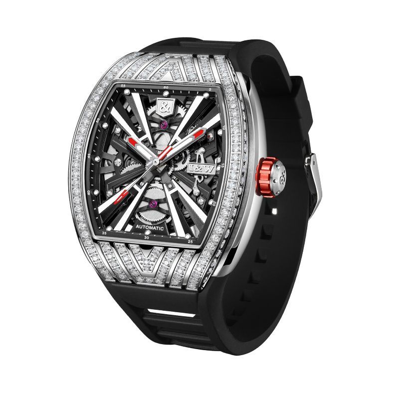 (S)I&W765Stainless Steel Case, Miyota 8215 Custom Movement, 43mm*51mm Large Dial, 14mm Thickness, Mineral Reinforced Glass, Rubber Strap with Pin Buckle, Men's Sports Watch