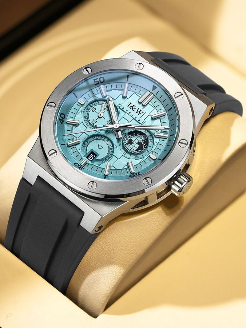 (S)I&W783   42mm Stainless Steel Watch with Miyota 8217 Movement, Synthetic Sapphire Crystal, Rubber Strap with Pin Buckle