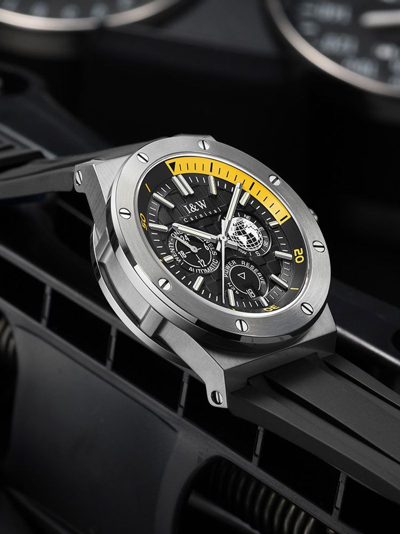 (S)I&W783   42mm Stainless Steel Watch with Miyota 8217 Movement, Synthetic Sapphire Crystal, Rubber Strap with Pin Buckle