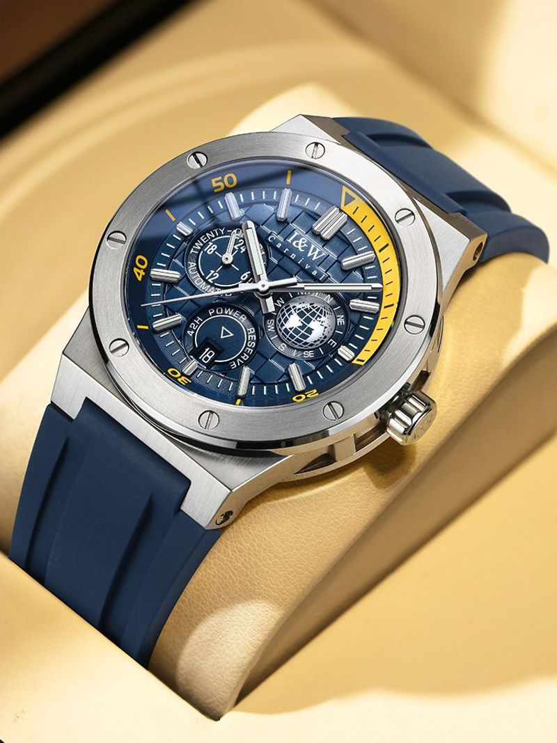 (S)I&W783   42mm Stainless Steel Watch with Miyota 8217 Movement, Synthetic Sapphire Crystal, Rubber Strap with Pin Buckle