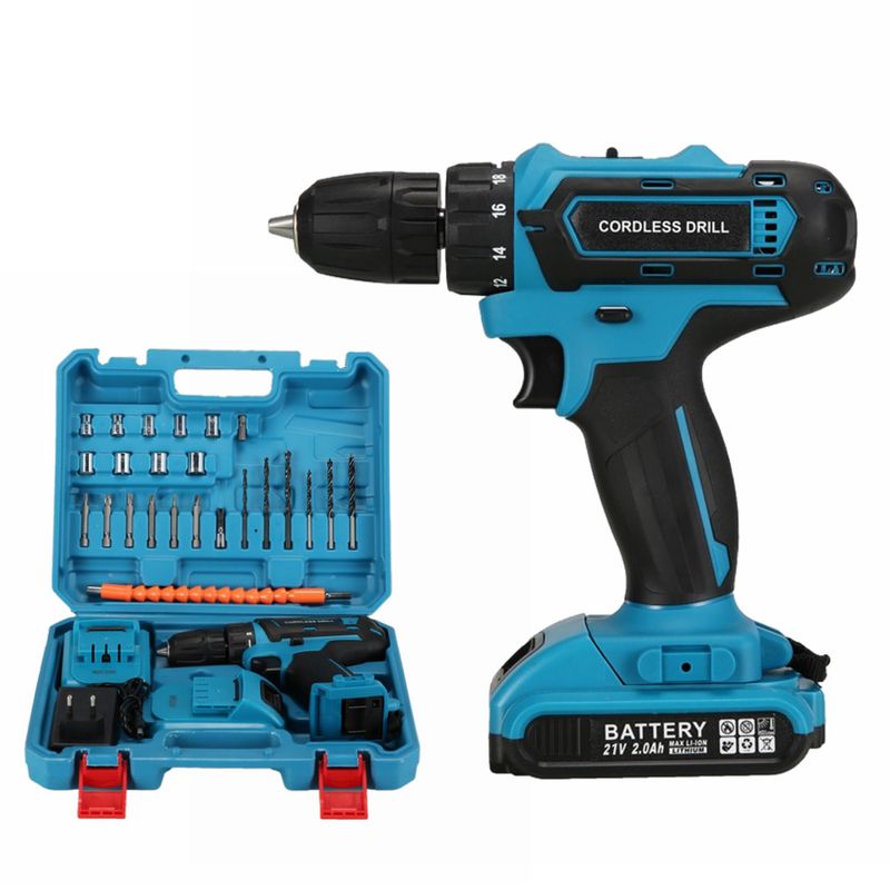 This 21V lithium-ion cordless drill works as an electric screwdriver too—an essential handheld power tool. Great for drilling holes and driving screws, it suits home DIY, assembly, and light repairs, blending portability with reliable performance.