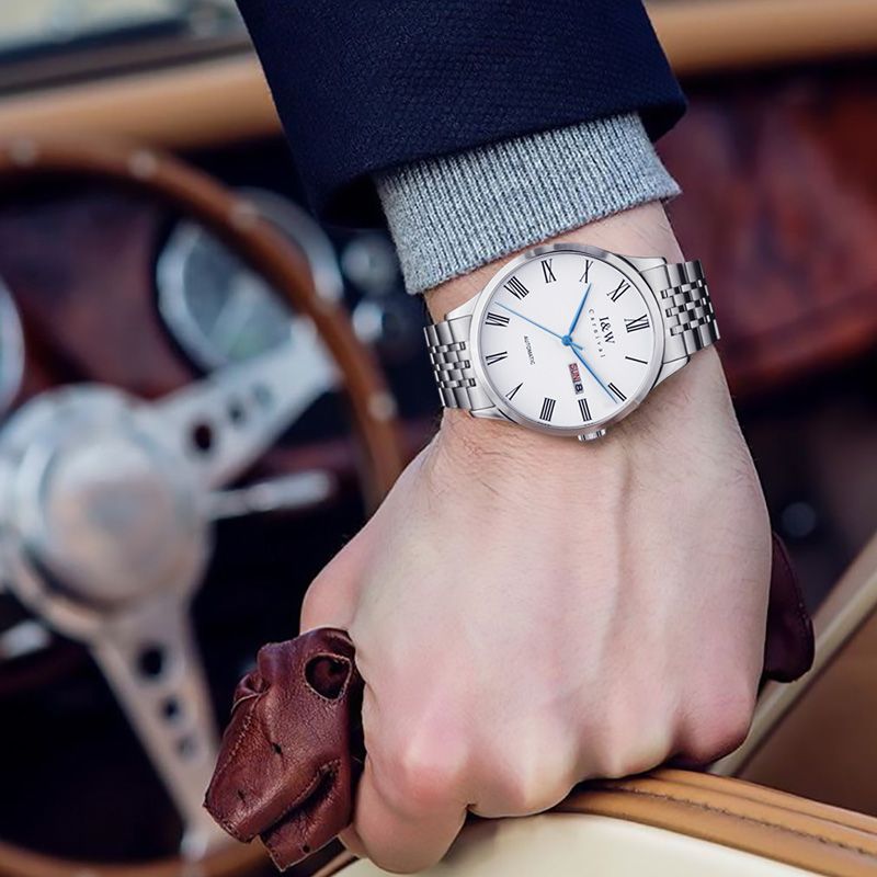 （S）I&W 912 Men's Stainless Steel Watch - 41mm Case, Miyota 8205 Movement, Synthetic Sapphire Crystal, Butterfly Clasp Bracelet