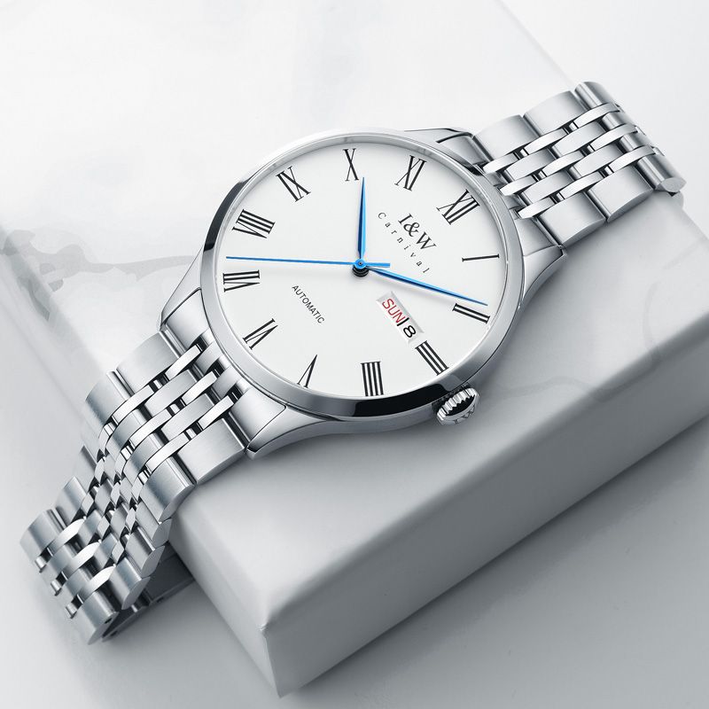 （S）I&W 912 Men's Stainless Steel Watch - 41mm Case, Miyota 8205 Movement, Synthetic Sapphire Crystal, Butterfly Clasp Bracelet