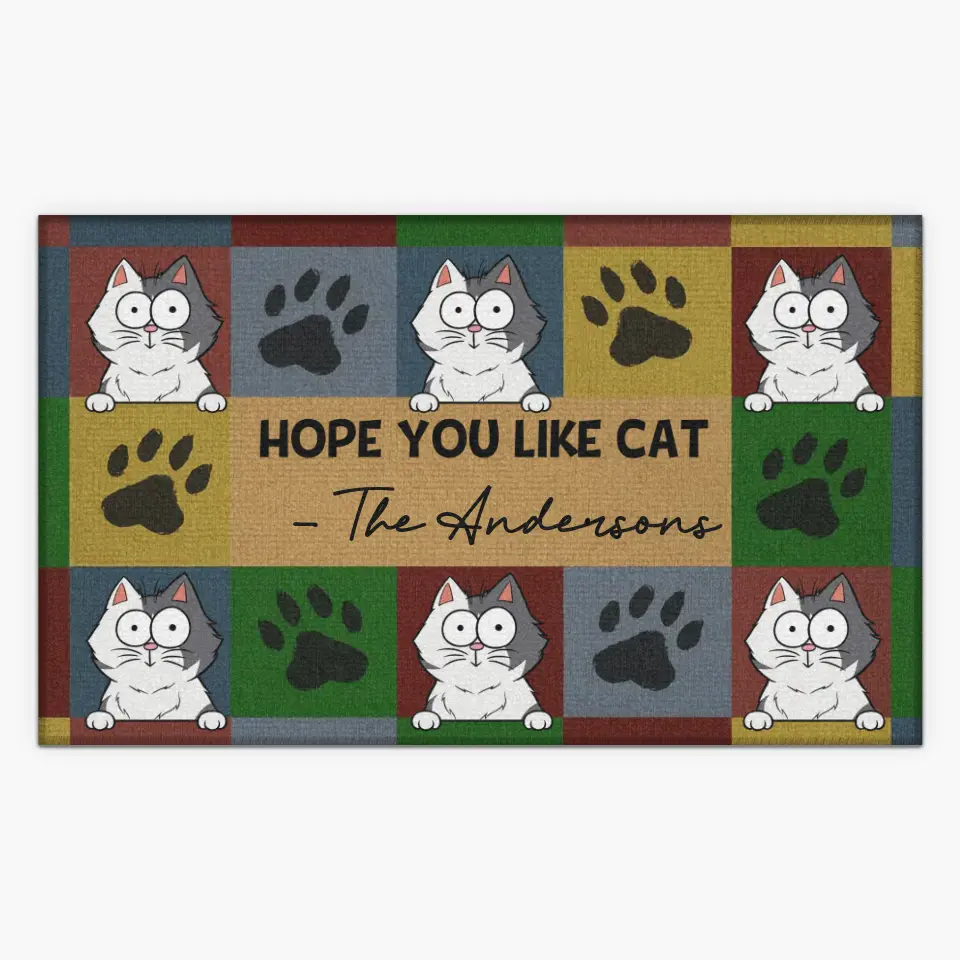 Personalized Custom Doormat - Christmas, Home Decor Gift For Cat Lover, Cat Mom, Cat Dad, Cat Parents - Hope You Like Cat Fall & Christmas Vibes