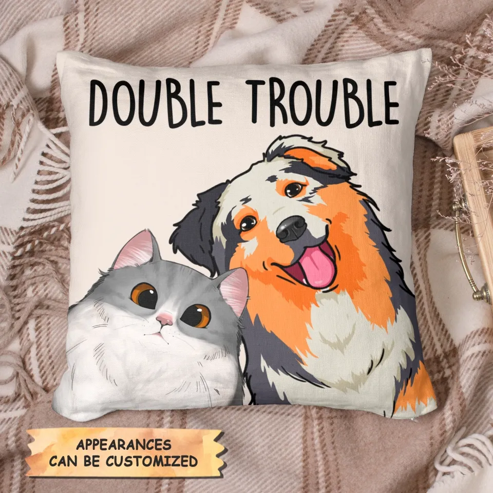 Personalized Pillow - Gift For Pet Lover - Double Trouble