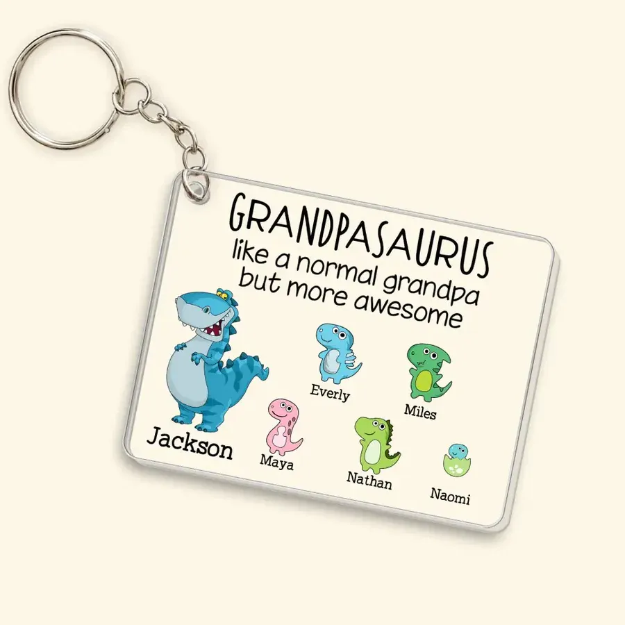 Grandpasaurus, Like A Normal Grandpa But More Awesome - Personalized Custom Acrylic Keychain - Father's Day Gift For Grandpa