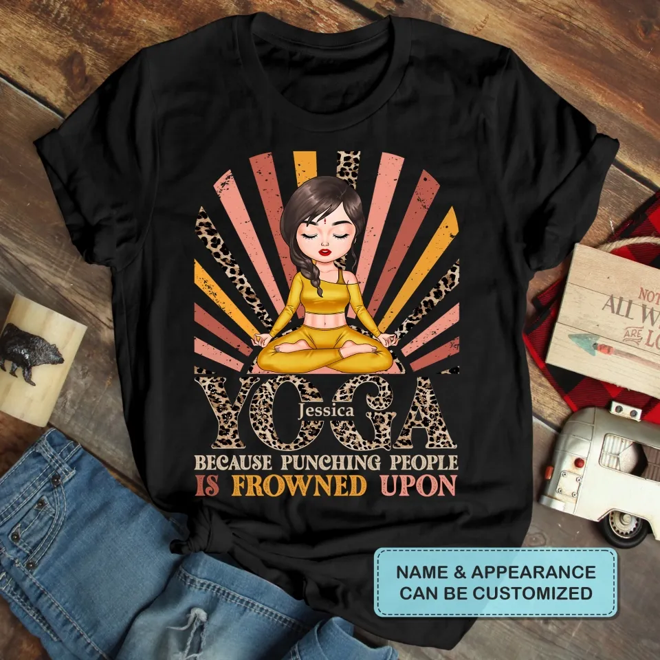 Personalized Custom T-shirt - Birthday Gift For Yoga Lover - Yoga Because Punching People Is Frowned Upon