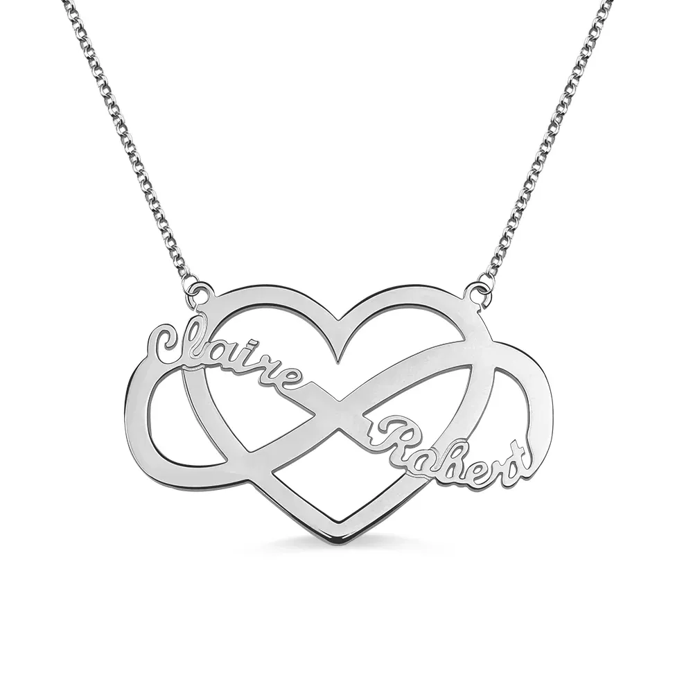 Customized Infinity and Heart Name Necklace Sterling Silver