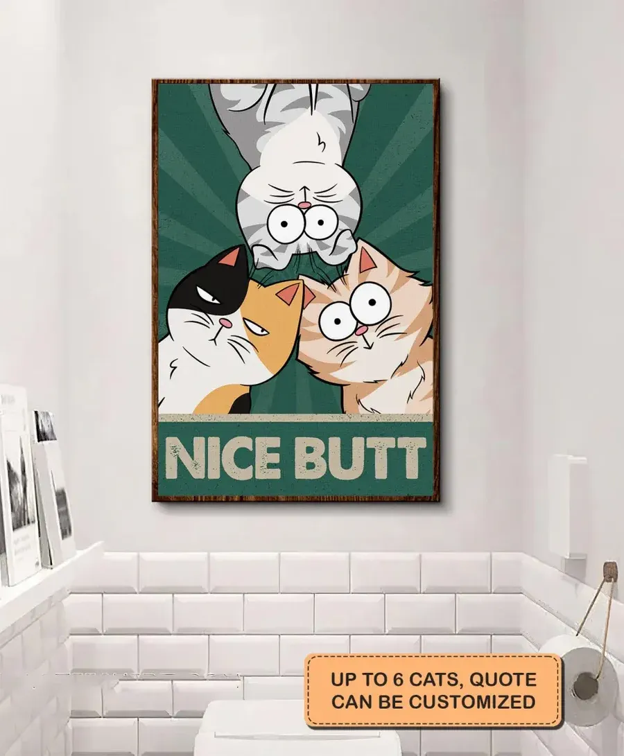 Personalized Custom Poster - Gift For Cat Mom, Cat Dad, Cat Lovers - Nice Butt Bathroom Decor Cat