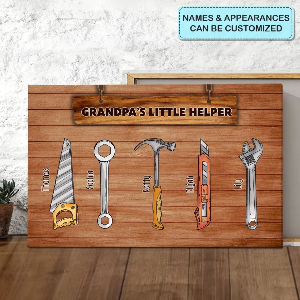 Grandpa's Little Helpers - Personalized Custom Wrapped Canvas - Father's Day Gift For Grandpa, Dad