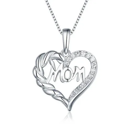 Jewelry Gift for Mom Personalized MOM Word Engraved Heart Necklace Sterling Silver