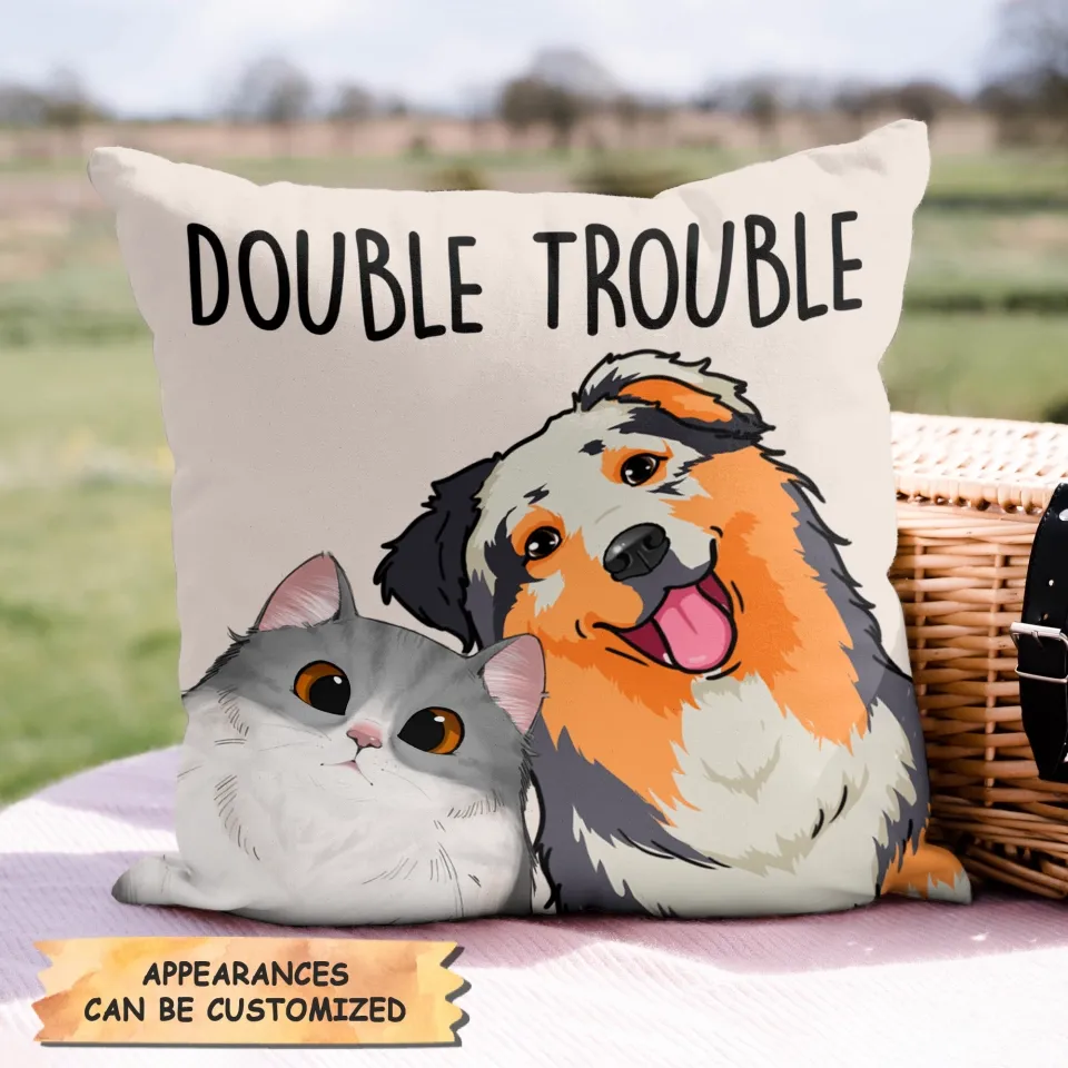 Personalized Pillow - Gift For Pet Lover - Double Trouble