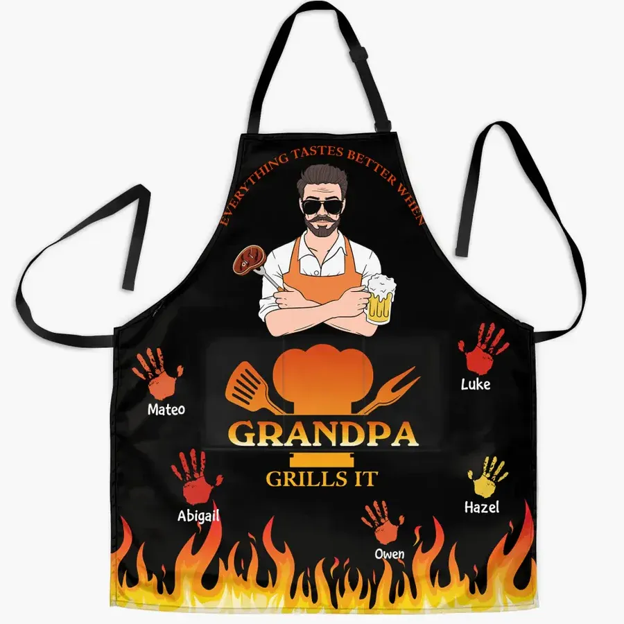 Everything Tastes Better When Grandpa Grills It- Personalized Custom Apron - Father's Day Gift For Dad, Grandpa