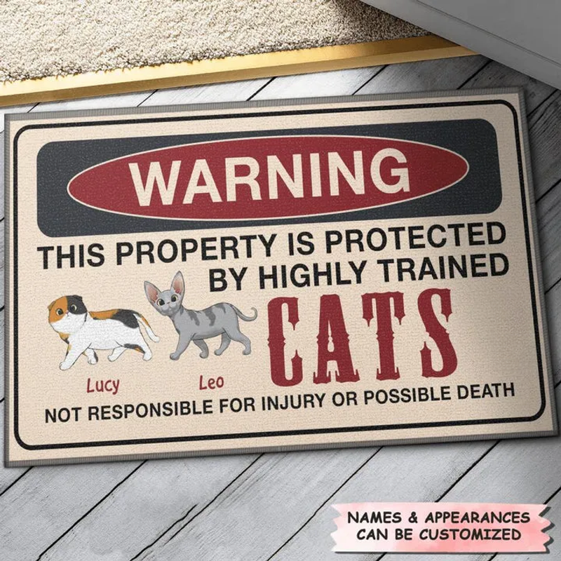 Personalized Doormat - Gift For Cat Lover - Warning This Property Is Protected