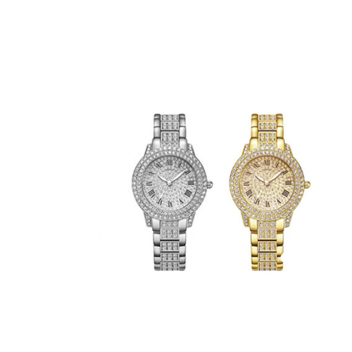 Hot Sell Gold Silver Zinc Alloy and Bling Rhinestone Hip Hop Tennis Chain Necklace Bracelet Iced Out Watch Women's Jewelry Set
