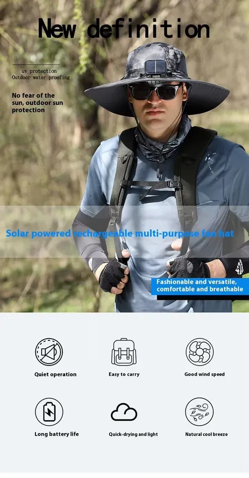 Solar fan cooling outdoor charging sun protection sun hat 500 sales