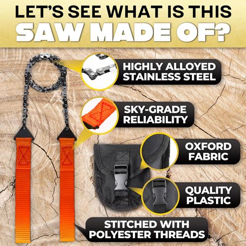Manual Chain Saw - Survival Pocket Chainsaw with Bag | Manganese Steel 63.5cm Folding Tree Saw with Bidirectional Teeth, a Must-Have for Camping Gear, Survival Gear, or Emergency Setups