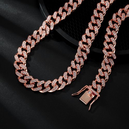 🔥13mm  full diamond ice Cuban chain  gold plated silver plated  unisex hip hop50cmlong