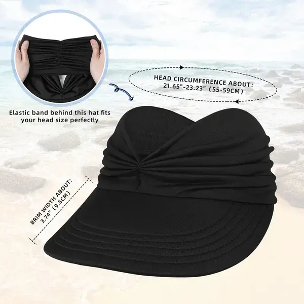 2PCS Sun Visor Hat for Women (Black & White) | UPF 50+ UV Protection Wide Brim Cap for Beach, Travel & Outdoor