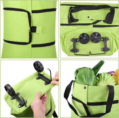 2-in-1 Foldable Shopping Bag with Wheels – Portable Grocery Cart Tote