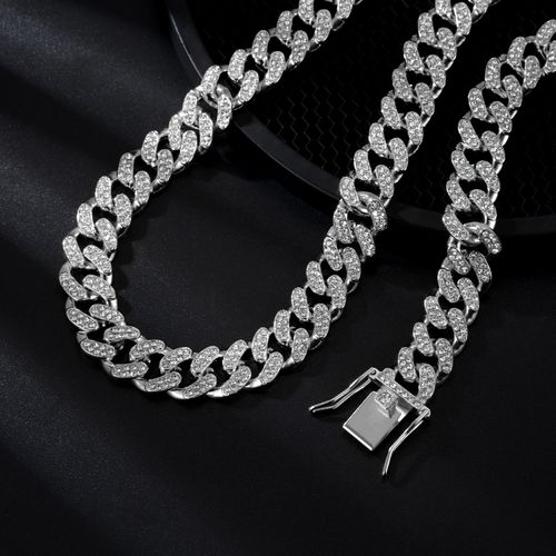🔥13mm  full diamond ice Cuban chain  gold plated silver plated  unisex hip hop50cmlong