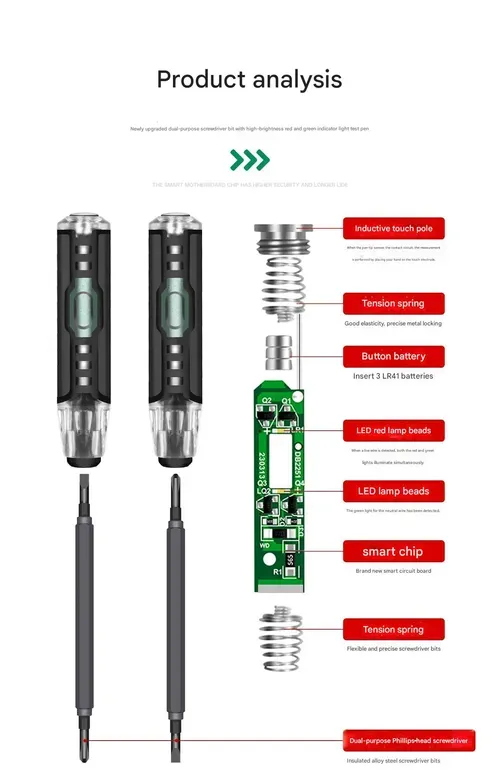 Electrical tester pen, multi-functional electrician's tool, dual-purpose flathead and Phillips screwdriver, multi-purpose circuit testing and voltage detection pen with strong magnetic tip.