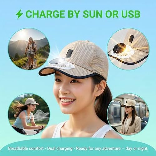 Breathable Solar-Powered Fan Baseball Cap（1PCS black）