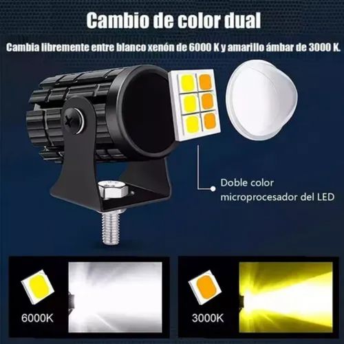 2-Pack Mini LED Driving Lamps with Switch, Dual Color High Luminance Spotlight for Trucks Super bright dual color motorcycle spotlight, yellow and white dual light, one light for two purposes, special design, with switch, easy to install, high quality aluminum material, wide range of uses. Accompany you to drive safely at any tim