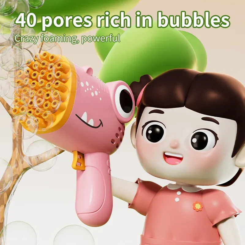 40-Hole Dinosaur-Shaped Handheld Bubble Machine — Electric Bubble Gun, Outdoor Party Toy (Bubble Solution Not Included)
