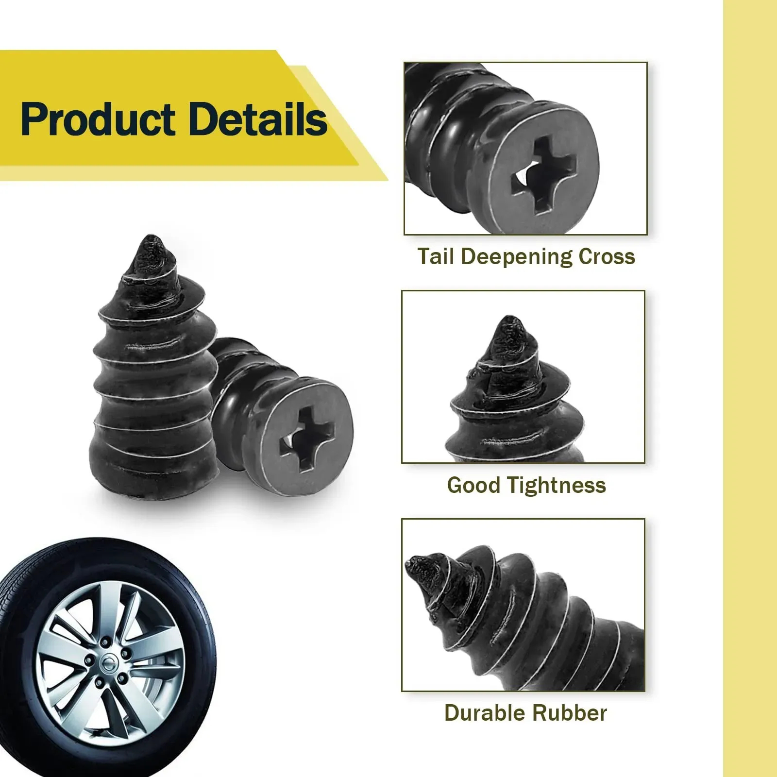 🔥Tire Repair Rubber Plug Set, two sizes, screw-in tire repair plugs, comes with box and screwdriver, quick DIY tire repair tool, 21 tire repair plugs per set. 🚚